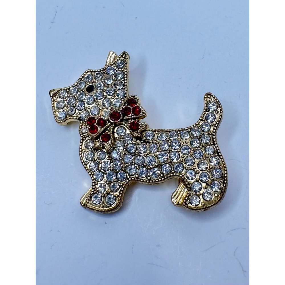 Signed Monet Scottish Terrier Scotty Dog Christmas Holiday Pin Brooch Jewelry 2" - Picture 3 of 5